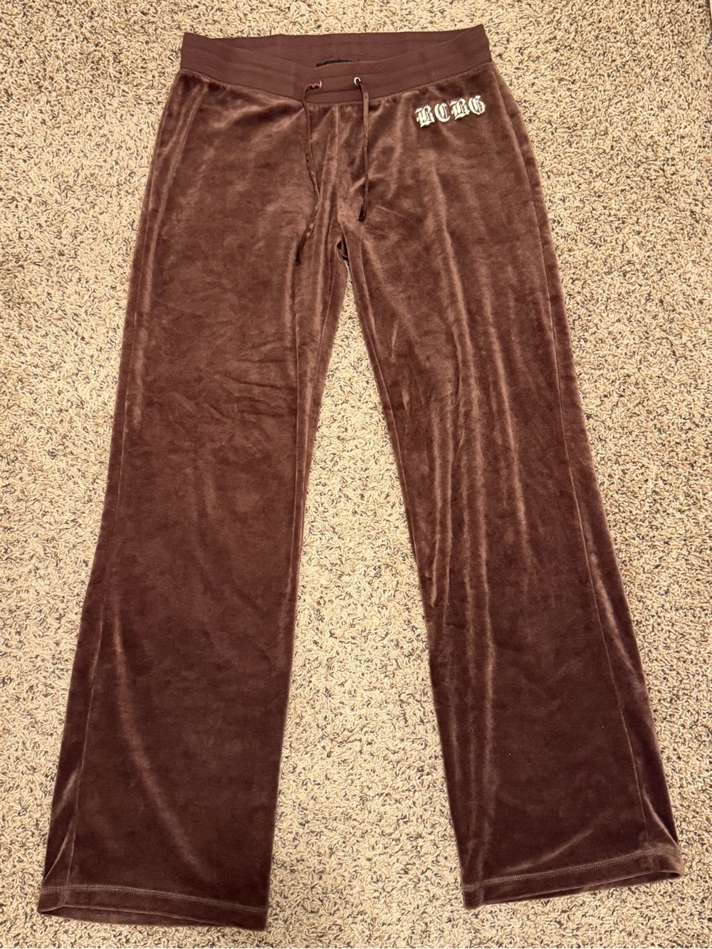 BCBGMaxAzria Brown Velour Jogger Pants with Drawstring